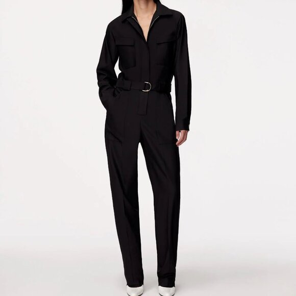 ANOTHER TOMORROW - High-neck belted-waist jumpsuit - Picture 1 of 4